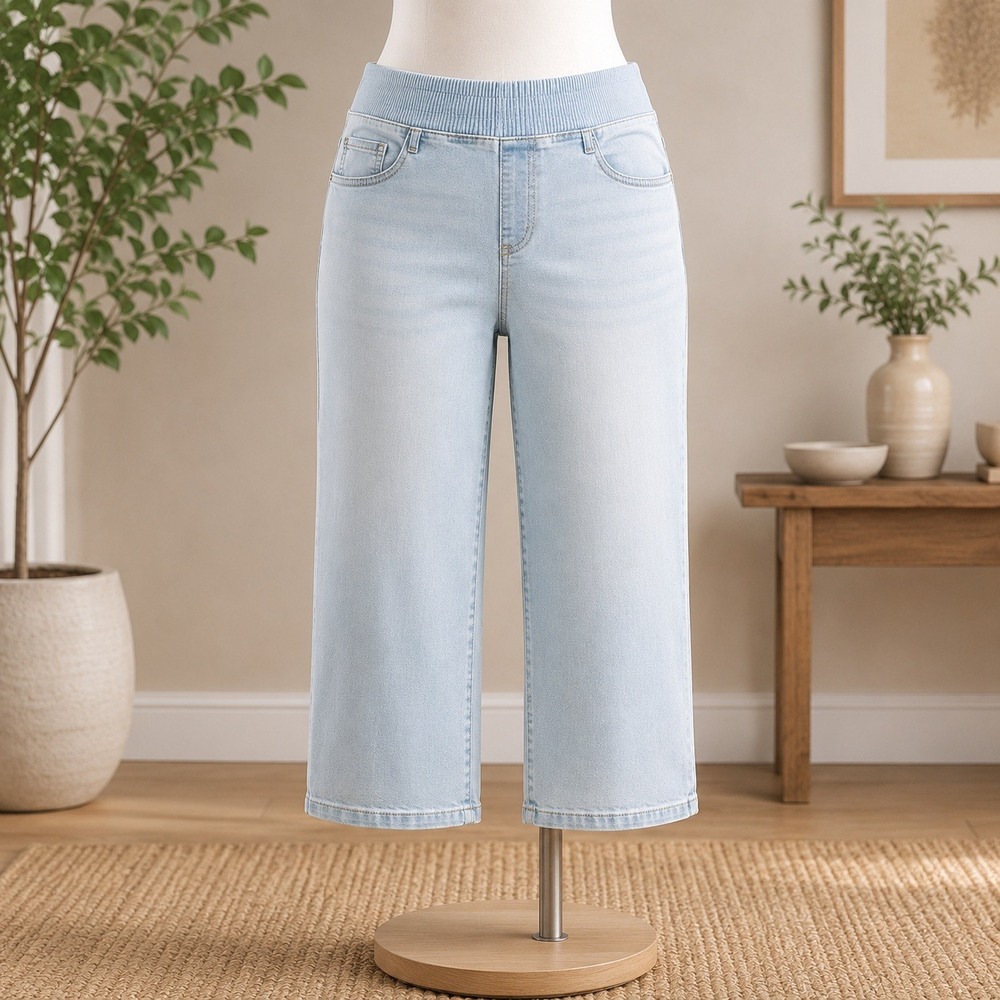 NEW Belle by Kim Gravel Capri Jeans 28W Light Blue TripleLuxe Pull On Crop